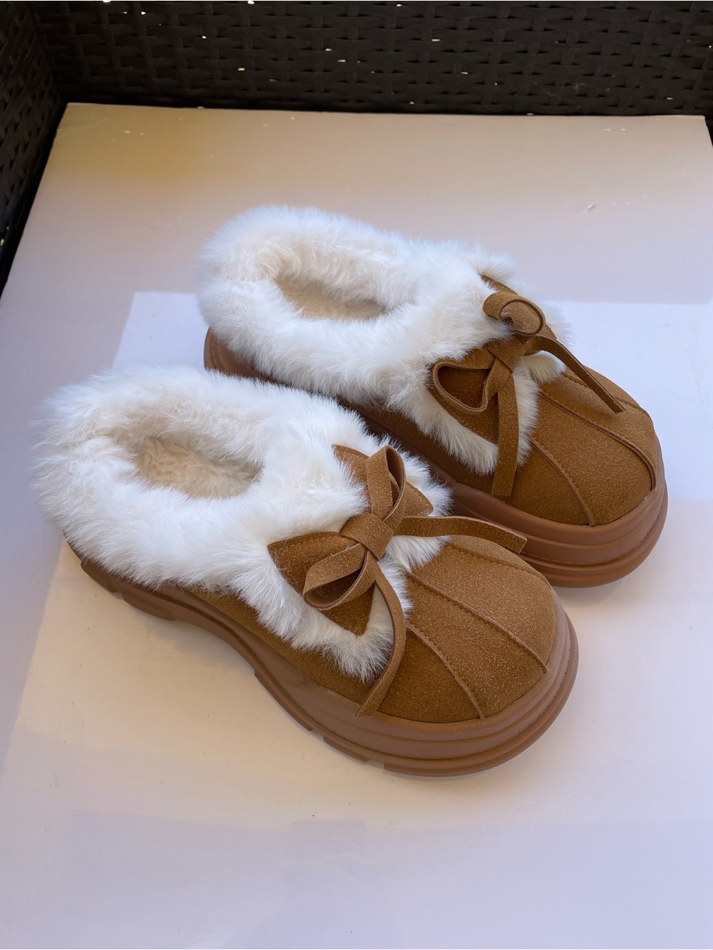 Asyllum Faux-Fur Trim Tan Slip-On Sneakers Y2K